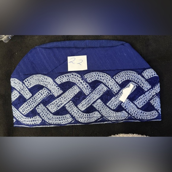 Accessories - Elegant Men’s Blue Asooke Traditional Hat/Cap with White/Silverish Embroidery.